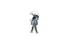 a black and white drawing of a bird with a blue tail