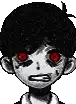 a pixel art drawing of a boy with red eyes .
