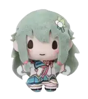 a stuffed toy of a girl with long green hair and a flower in her hair .