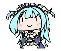 a cartoon drawing of a girl with blue hair and a maid outfit
