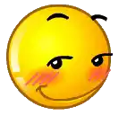 a close up of a yellow smiley face with a smirk on it .