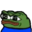 a pixel art drawing of a green frog wearing sunglasses .