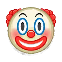 a clown smiley face with red hair and blue eyes