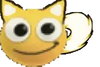 a close up of a cartoon cat 's face with a tail .