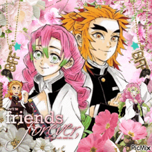 a picture of two anime characters with the words friends forever