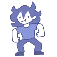 a cartoon drawing of a person with a purple shirt on