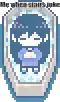 a pixel art drawing of a girl in a coffin