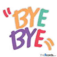 a sticker that says " bye bye " in colorful letters