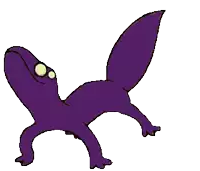 a purple lizard with glowing eyes is crawling on a white background .