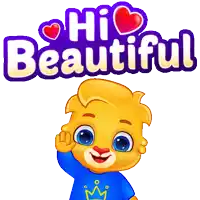 a cartoon character waving in front of a sign that says " hi beautiful "