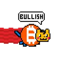 a pixel art drawing of a cat with a speech bubble saying bullish