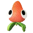a strawberry with big eyes and a green stem .