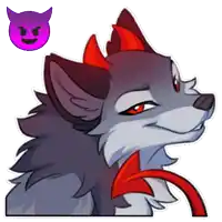 a cartoon wolf with red horns and a red tail