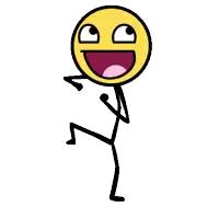 a stick figure with a yellow smiley face on his head