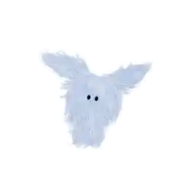 a drawing of a blue furry object with two eyes