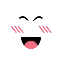 a white face with a pink tongue sticking out and striped cheeks .