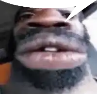 a close up of a man 's face with a speech bubble behind him