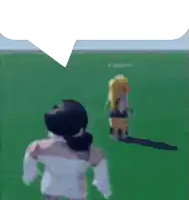 a pixelated image of a person running in a field with a speech bubble