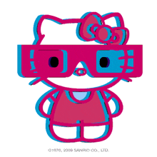 a hello kitty wearing a pair of 3d glasses from 1976