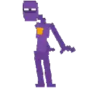 a pixel art drawing of a purple robot with a yellow pocket on his chest .