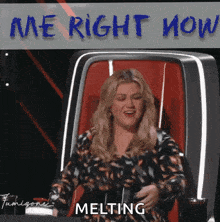 a woman sitting in a chair with the words melting behind her