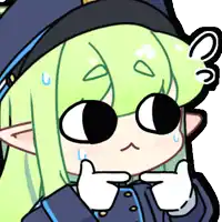 a cartoon drawing of a girl with green hair wearing a hat