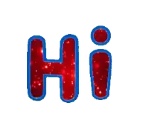 a red and blue hi sign with a hand in the middle