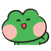 a cartoon frog with a heart shaped head and pink cheeks is smiling .