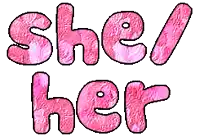 the word she / her is written in pink letters on a white background