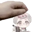 a pixel art of a hand putting a towel on top of a little girl in a wheelchair .