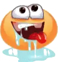 a cartoon smiley face with its tongue hanging out and tears coming out of its mouth .