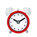a red alarm clock with two bells on a white background