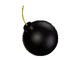 a black bomb with a yellow fuse on it