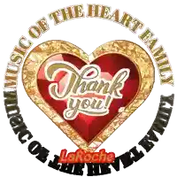 a logo for music of the heart family with a heart in the center