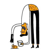 a cartoon drawing of a person with a very long neck