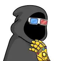 a cartoon of a grim reaper wearing 3d glasses and a glove