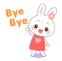 a cartoon bunny says bye bye with a flower in her hair