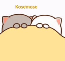 a couple of cartoon cats laying next to each other under a blanket with the word kosemose above them