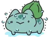 a cartoon drawing of a frog with a leaf on its back and tears coming out of its eyes .
