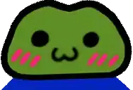 a cartoon frog with a smiley face and a blue shirt on
