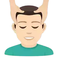 a man in a green shirt is getting a head massage with his eyes closed