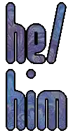 a pixel art of the words `` hey him '' written in purple and blue .