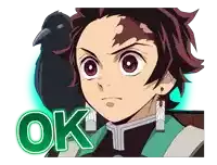 a sticker of a boy with a bird on his shoulder and the word ok below him