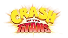 a logo for crash of the titans with yellow and red letters