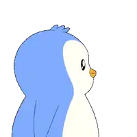a blue and white penguin with the words what behind it