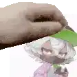 a pixel art of a girl wearing a green hat and a pink jacket holding a cat .