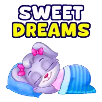 a cartoon rabbit is sleeping under a blue blanket with the words sweet dreams written above it
