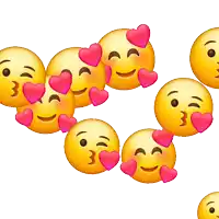 a bunch of smiley faces with hearts on their faces