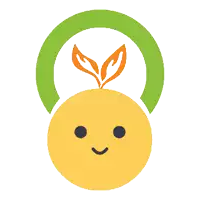 a yellow face with a green circle around it and a plant growing out of it