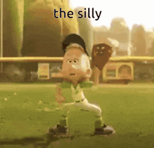 a cartoon of a baseball player with the words the silly on the bottom